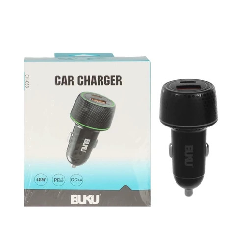 شارژر فندکی 48W فست و PD دو پورت BUKU اورجینال مدل CH-033